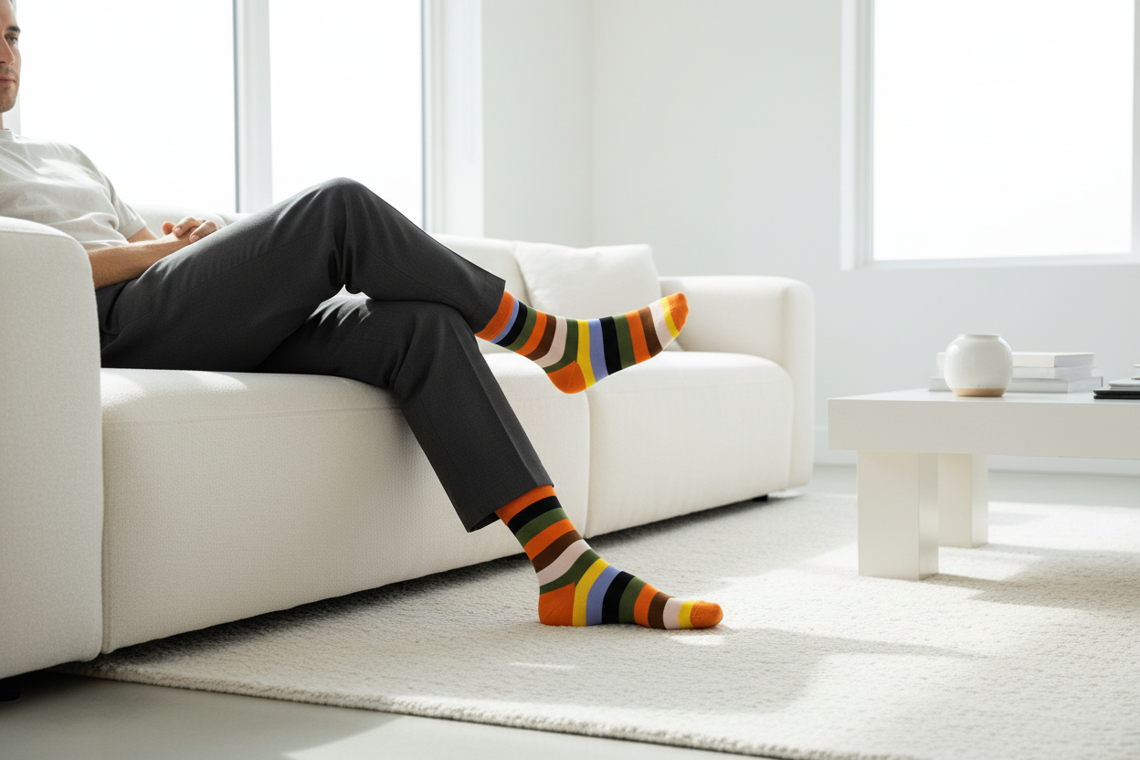 Amber Pine cotton crew socks in warm earthy stripes from ModSoles