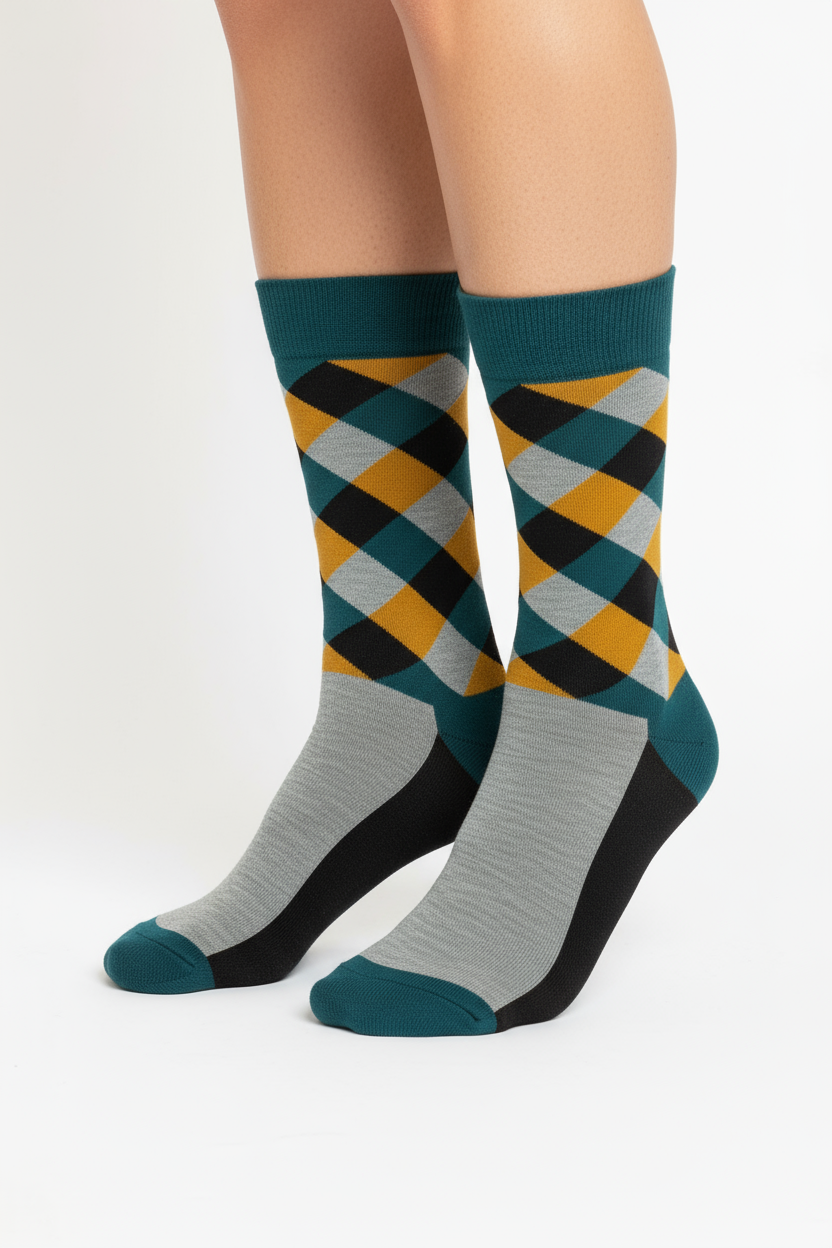Argyle Twist colorful argyle crew socks by ModSoles with a fun modern diamond pattern for everyday outfits