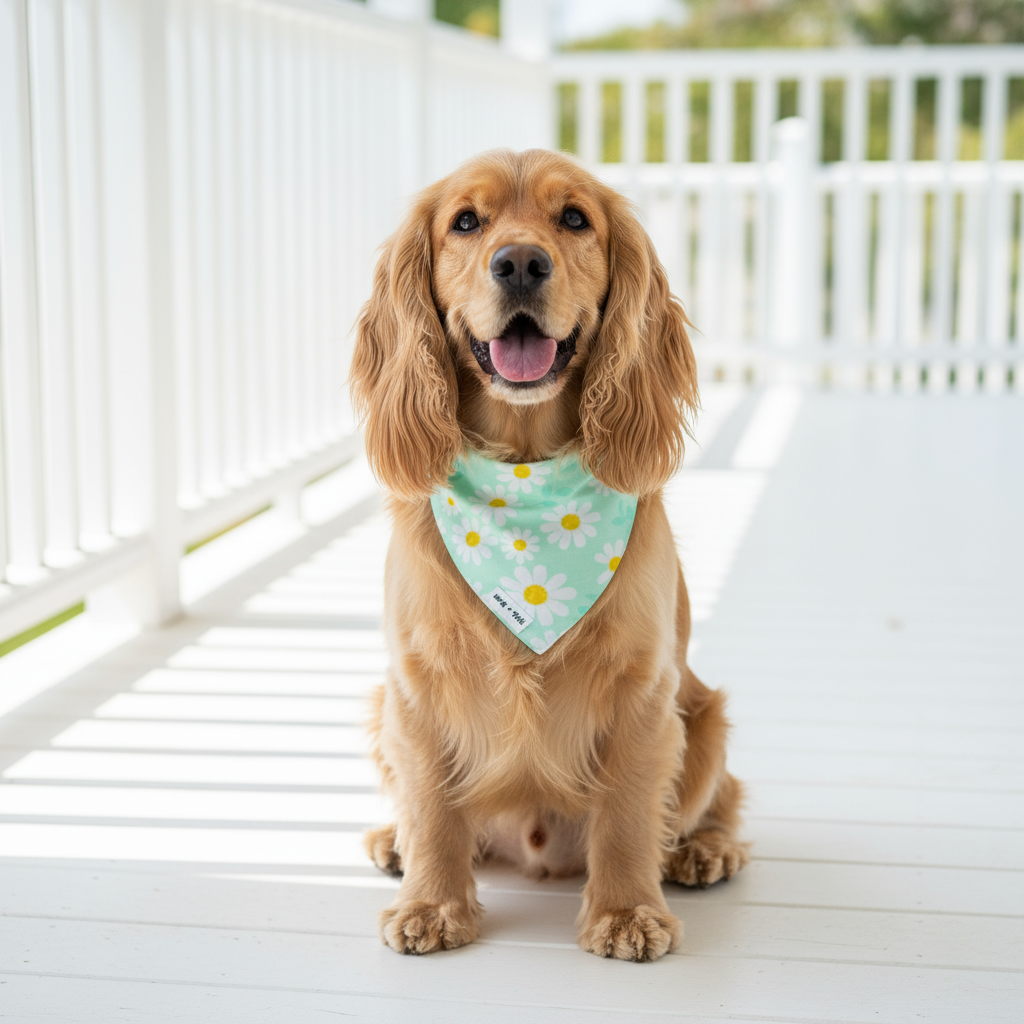 Wag + Tail Floral Wanderlust reversible tie-on bandana showing floral print side flat lay