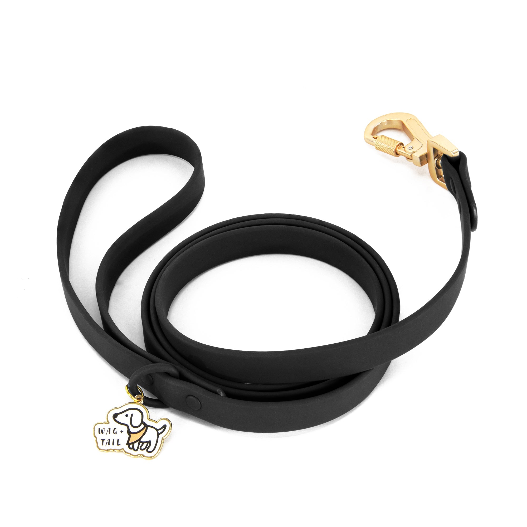 Midnight PVC dog leash in use showing all-black easy-clean material and durable clip