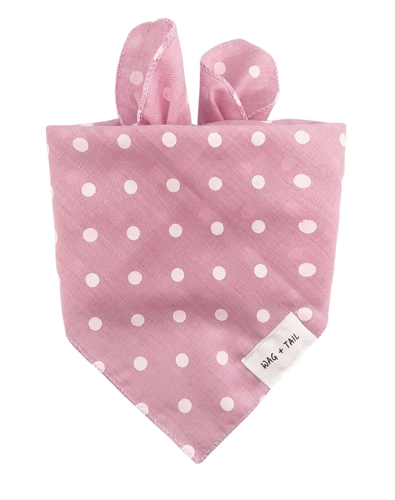 Pink Bubble dog scarf lifestyle shot showing pink bubble print scarf tied on dog