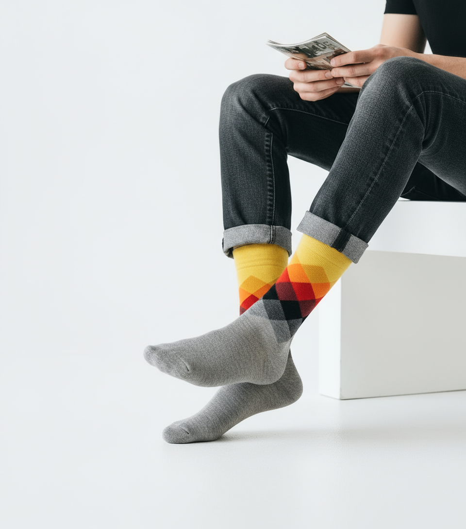 Prestige Citrine crew socks flat lay showing warm golden yellow solid color and knit detail