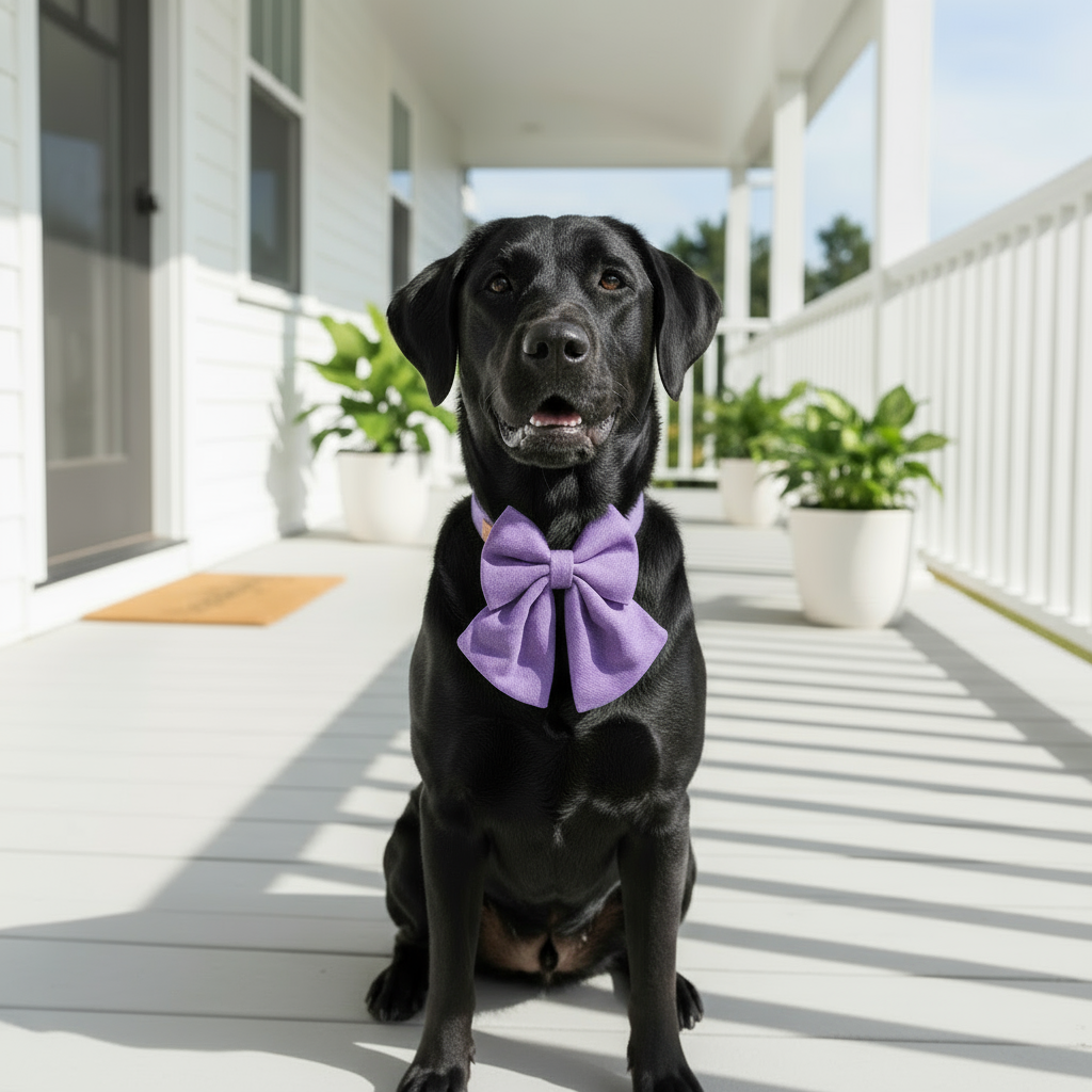Luxe Bow Tie Dog Collar in Sweet Lavender soft pastel purple on white background