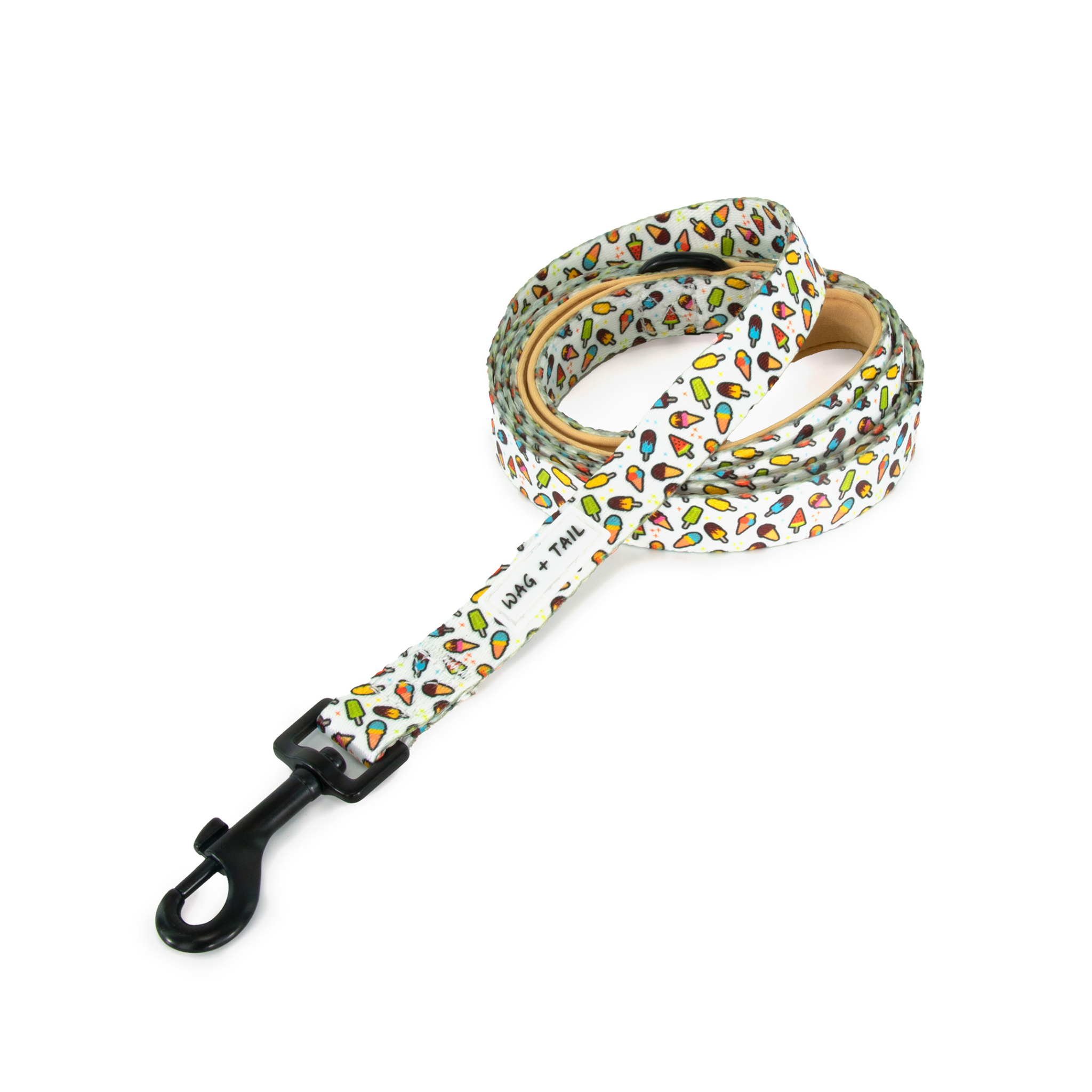 Wag + Tail Sweet Scoops dog leash alternate angle showing pattern repeat and hardware detail