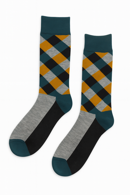 Argyle Twist socks close-up showing modern argyle diamond construction and color mix