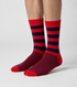 Bold Crimson crew socks flat lay showing rich crimson stripe pattern on white background