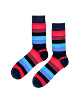 Classic Contrast red and navy blue crew socks with bold horizontal stripes
