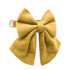 Dog wearing Desert Paws Luxe Bow Tie Collar showing warm neutral collar and bow from side