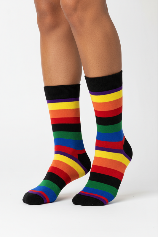 Diverse Charm Midnight cotton crew socks with playful multicolor design from ModSoles