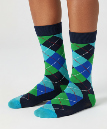 Emerald Ocean Argyle colorful argyle crew socks by ModSoles featuring rich emerald and ocean tones for a bold stylish look