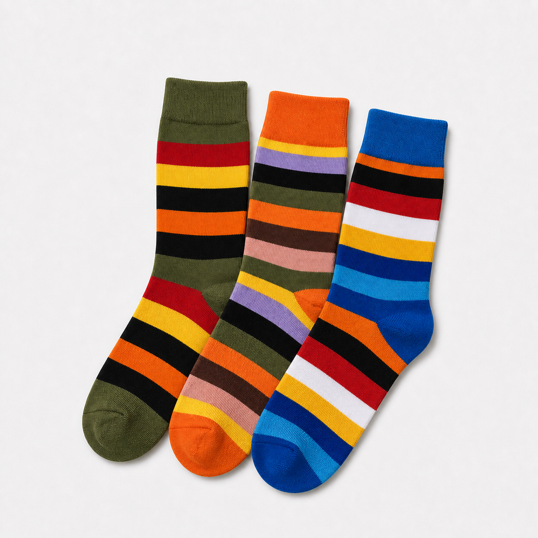 Flagship Pack crew socks, Olive Pine, Ocean Burst, and Amber Pine bundle