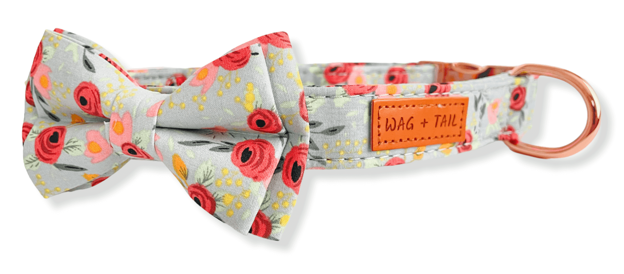 Classic Bow Tie Dog Collar in Ivy Magnolia floral print showing green and white bow tie detail
