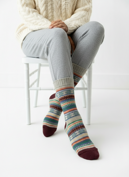 Maple Loom wool-blend socks with warm earth-tone knit pattern from Wag + Tail
