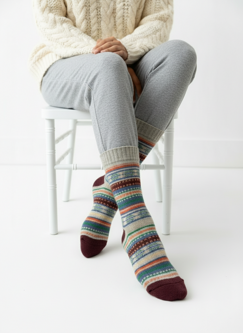 Maple Loom wool-blend socks with warm earth-tone knit pattern from Wag + Tail