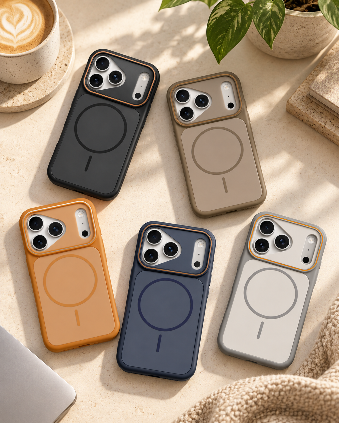 ModSoles DuoTone Magnetic iPhone Case color collection – Cream, Obsidian, Taupe, Orange and Navy MagSafe cases