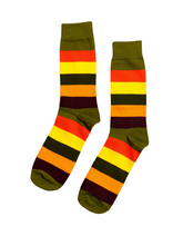 ModSoles Olive Pine Glow striped socks in premium unisex fit
