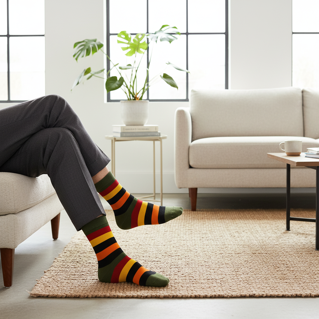 Olive Pine premium unisex socks by ModSoles – soft, breathable everyday comfort socks with green and beige striped design