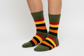 Olive Pine earthy striped crew socks by ModSoles featuring rich olive and pine tones for a warm natural look