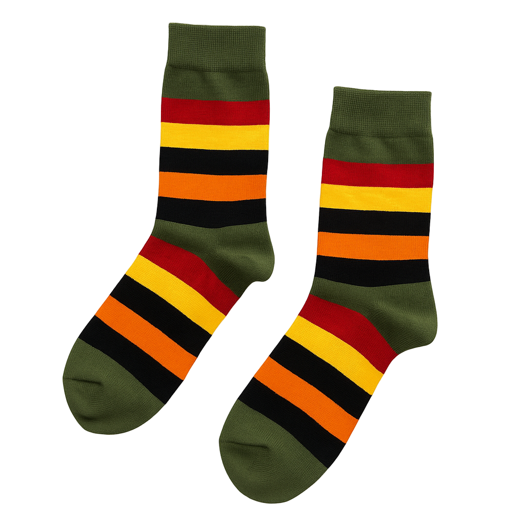 Olive Pine crew socks with earthy green tones and subtle stripe pattern