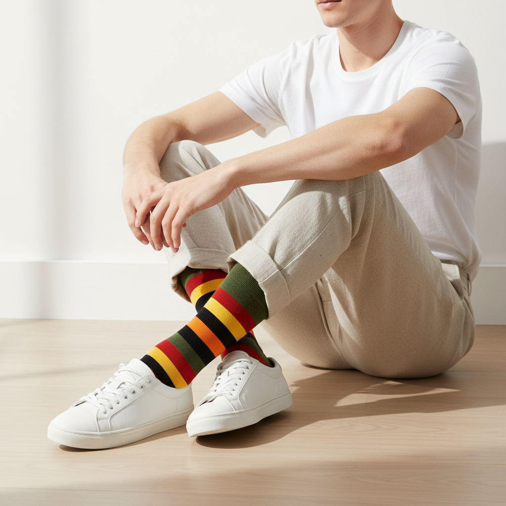 Olive Pine olive green striped crew socks