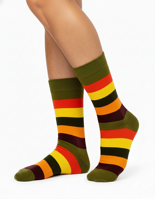 Colorful Olive Pine Breeze socks with multicolor stripes for men and women - Unisex Socks 