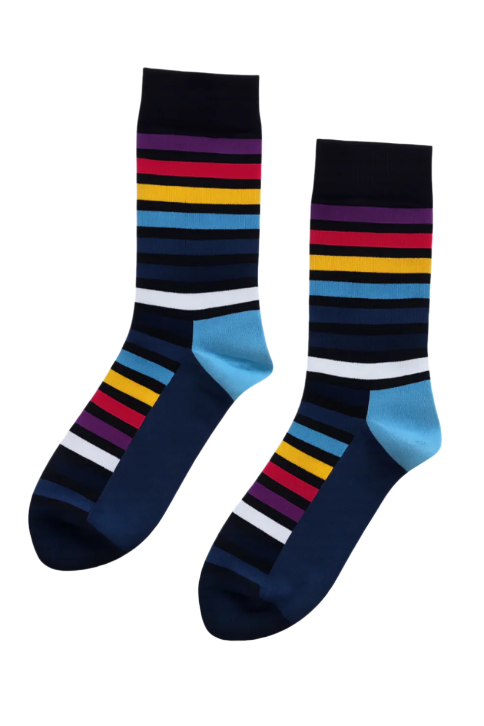 Pulse Stripe socks with energetic red and navy lines in a dynamic stripe layout