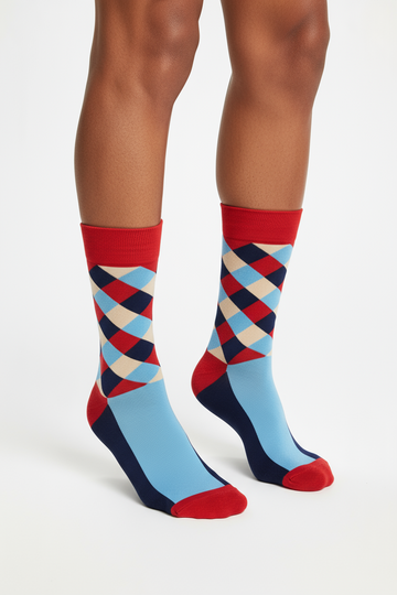 Retro Riot bold retro-striped crew socks by ModSoles with playful vintage colors and a fun everyday style