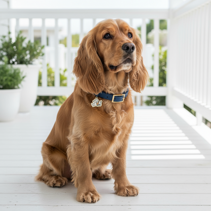 Sapphire Waterproof PVC dog collar on white background showing vivid blue tone and adjustable buckle