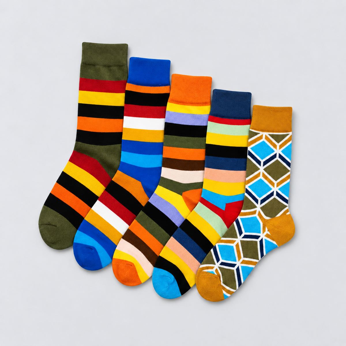 Signature Pack crew socks bundle featuring Olive Pine, Amber Pine, and Ocean Burst