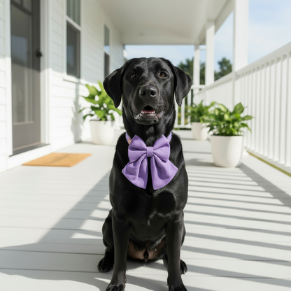 Luxe Bow Tie Dog Collar in Sweet Lavender soft pastel purple on white background