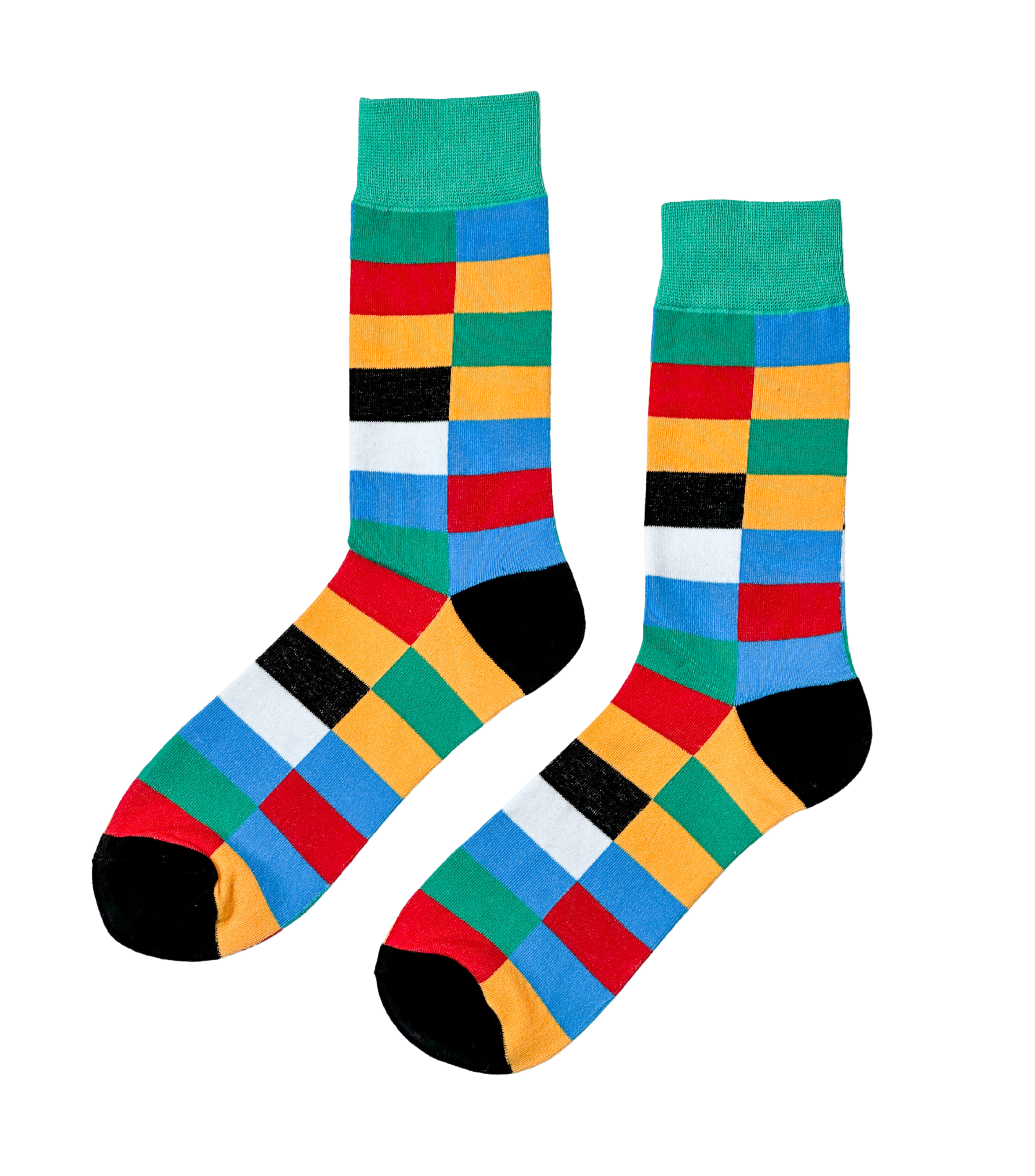 Urban Mosaic socks close-up showing city-inspired multicolor mosaic geometric knit detail